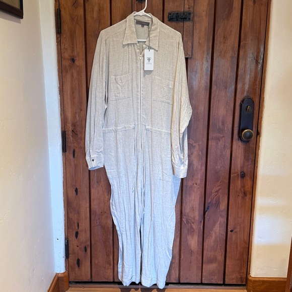Tysa Pants - TYSA Womens Fly Me To The Moon Linen Jumpsuit in Neutral Size 4